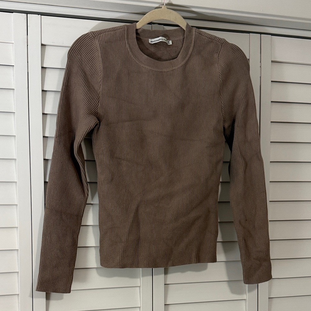 Abercrombie & Fitch Brown Ribbed Long Sleeve Thick Sweater